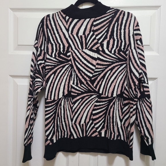 Anne Klein Sweater Womens Large mock neck Pullover pink black white Geometric L‎ - Picture 6 of 7
